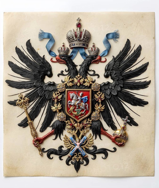 Coat of arms of the Russian Empire, Russia, coat of arms, small coat of arms, double-headed eagle, heraldic cube, historical illustration, digitally edited