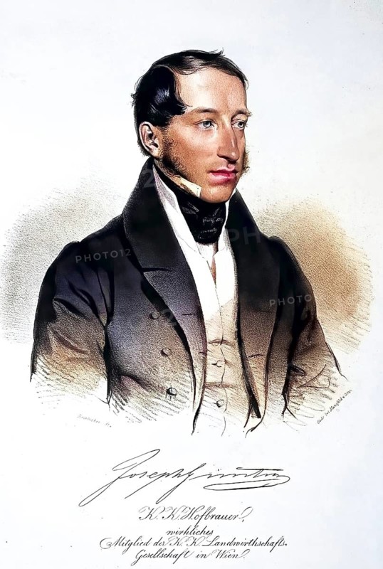 Josef Leopold Gierster (* around 1800 probably in Baden near Vienna, † 27 December 1863 in Gaudenzdorf, today in Vienna) was an Austrian brewery owner and first mayor of Gaudenzdorf, Historical, digitally restored reproduction from a 19th century original, Record date not stated
