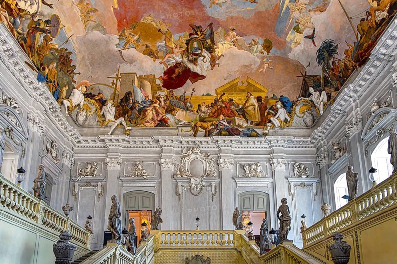 Interior design and exhibition rooms in the Würzburg Residence, imposing 18th century palace with frescoes, paintings and valuable works of art, Würzburg, Bavaria, Germany