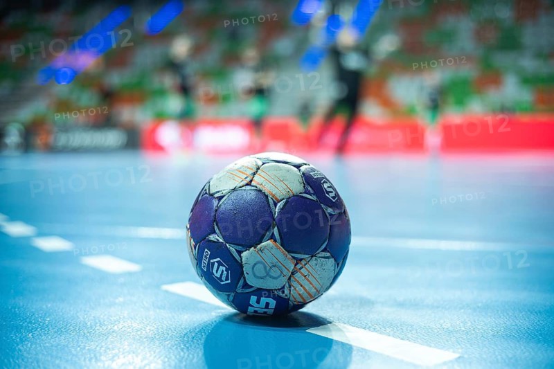 LUBIN, POLAND - DECEMBER 21, 2024: Polish PGNiG Superleague men handball match between MKS Zaglebie Lubin vs Slask Wroclaw. Ball laying on the 9 meters dotted line