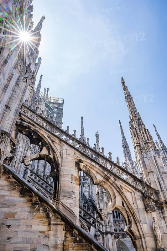 Details of the Milan Cathedral on a sunny day, Milan, Italy