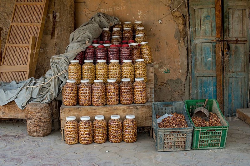 Siwa, Egypt, April 15th 2018 Local dates on display outside a shop in the Egyptian oasis town of Siwa, Egypt