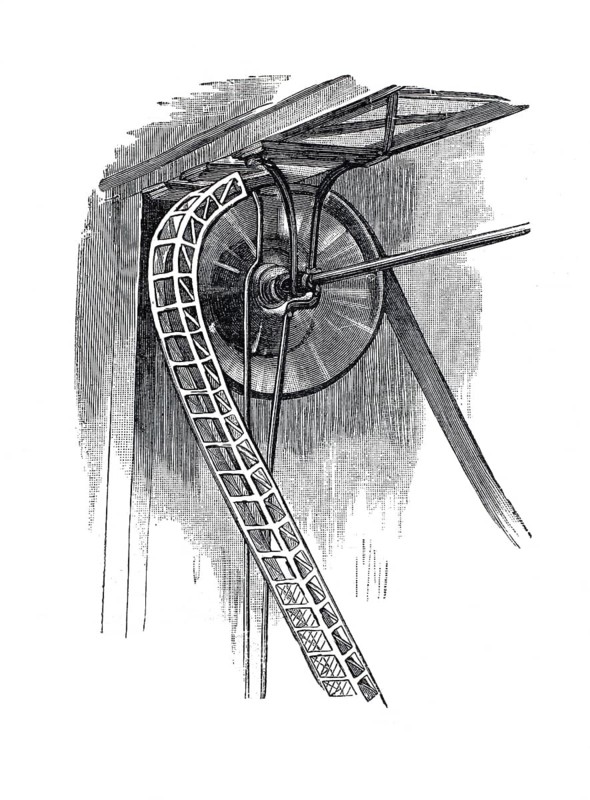 Exhibition on accident prevention in Berlin 1889, safety cage around a flywheel, digital reproduction of an original from the 19th century, historical