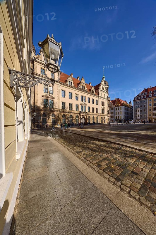 Residenzschloss, Taschenbergpalais, lantern, deep blue sky with cirrostratus clouds, Taschenberg street, Dresden, state capital, independent city, Saxony, Germany