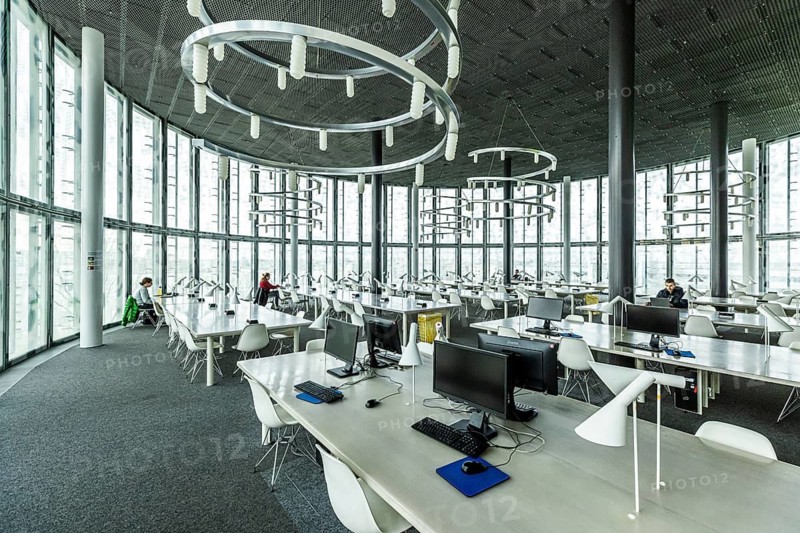 Reading room in the IKMZ Information, Communication and Media Center of the Brandenburg Technical University Cottbus-Senftenberg, Cottbus, Brandenburg, Germany