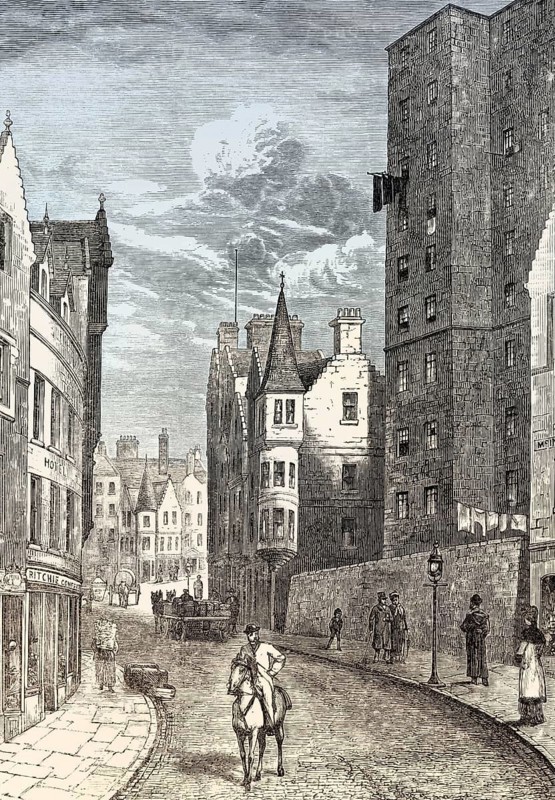 Cockburn Street and the back of the Royal Exchange, Edinburgh, Scotland, 19th century