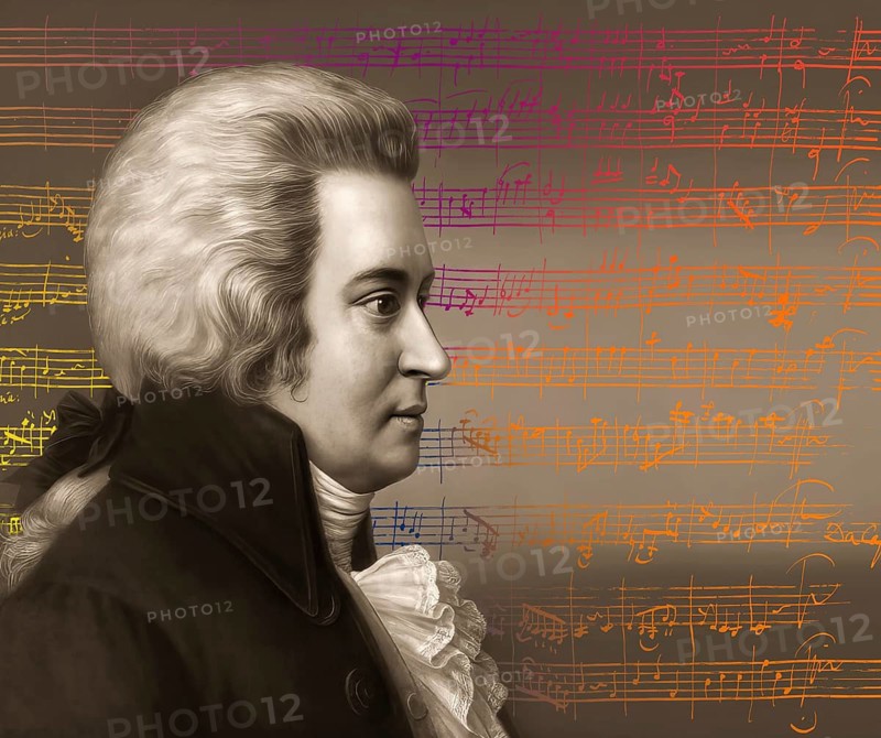 Wolfgang Amadeus Mozart, 1756 – 1791, composer of classical music, First Viennese School, notesheet from Minuet No. 2 for orchestra, KV 164, 1772, digitally edited