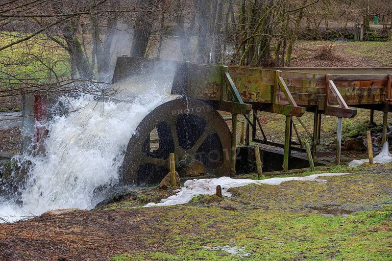 Waterwheel driven by floods, Egloffstein, Upper Franconia, Bavaria, Germany