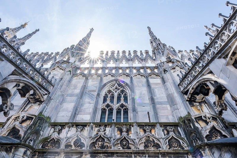 Details of the Milan Cathedral on a sunny day, Milan, Italy