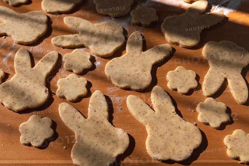Raw cookies in bunny and flower shapes for Easter