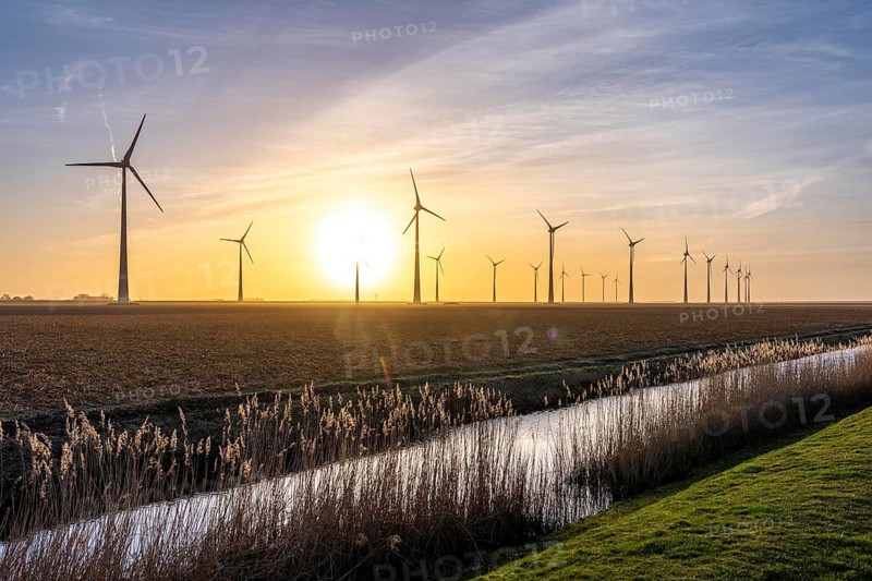 Westereems and Growind wind farms, in the north of the Netherlands, near Eemshaven, energy center, in addition to wind energy, there are coal and gas power plants and various energy infrastructure facilities, the Netherlands
