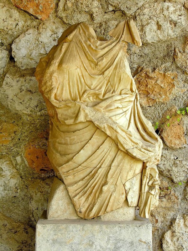 Ancient marble statue, fragment, Roman colony of Cosa, former city of the Etruscans, archaeological museum, Ansedonia, Orbetello, Maremma, province of Grosseto, Tuscany, Italy