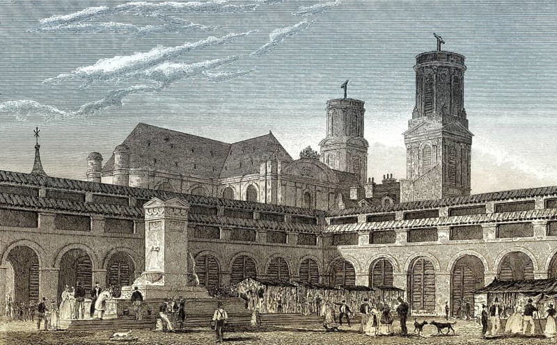 Marché Saint-Germain, Paris, antique steel engraved print, 1831
