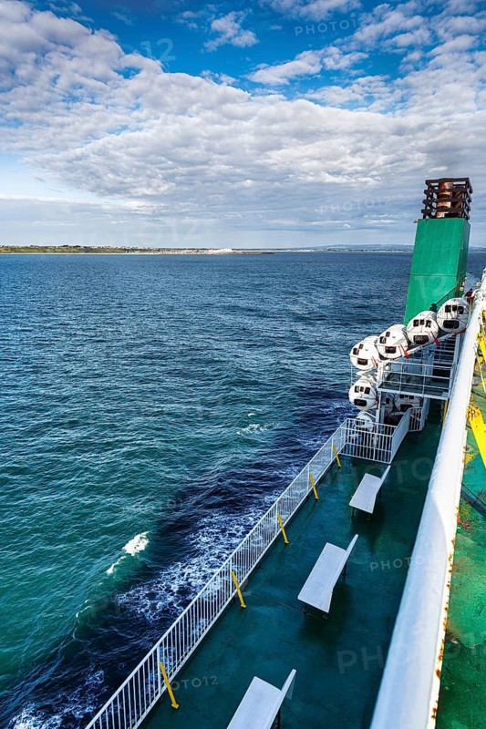 Ferry between Ireland and Wales, view of the sea and coastline, Rosslare Harbour, Wexford, Ireland