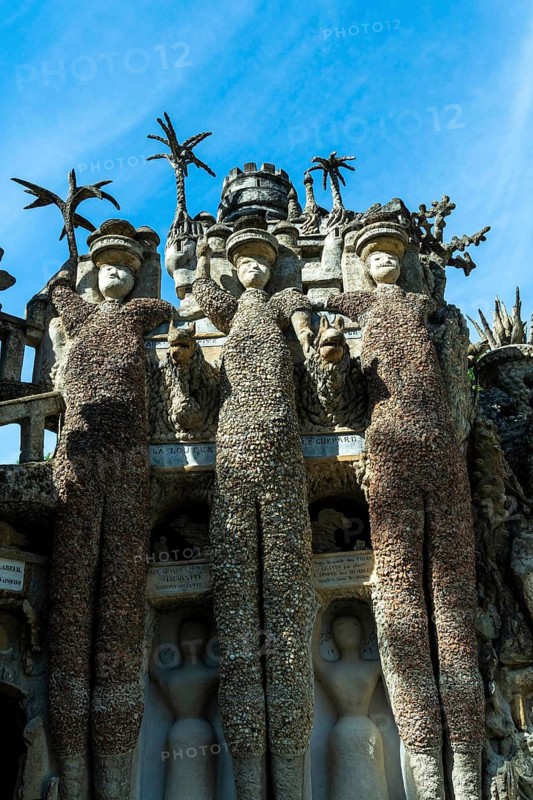 Hauterives. Postman Ferdinad Cheval's Ideal Palace, naive art, the three giants, Drôme, Auvergne-Rhone-Alpes, France