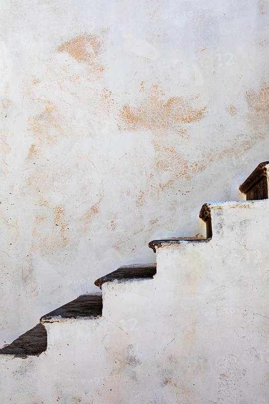 White staircase by a house wall, Kissamos, West Crete, Crete, Greece