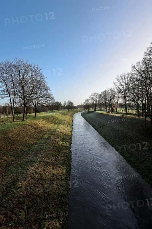 Dinslaken, North Rhine-Westphalia, Germany, The Emscher has been completely wastewater-free since January 2022 following the construction of a parallel sewer. The river was previously an open, above-ground wastewater sewer, combined sewer with surface water and wastewater