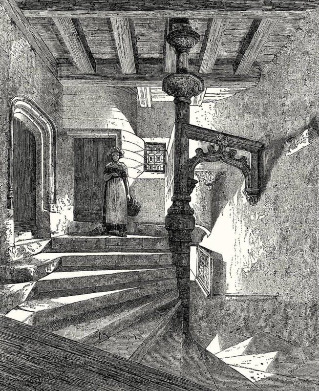 Gothic staircase, La Psallette, a 15th century mansion located in Nantes, France, 19th century