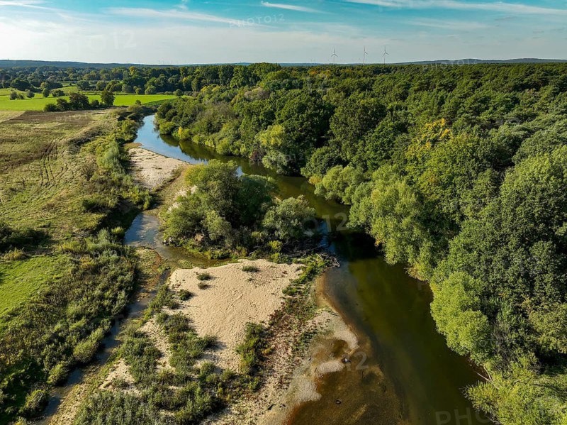 Datteln, North Rhine-Westphalia, Germany - Lippe, river and floodplain development of the Lippe near Haus Vogelsang, a natural river landscape was created here, an intact river-floodplain ecosystem was restored with flood protection through newly designed flooded areas