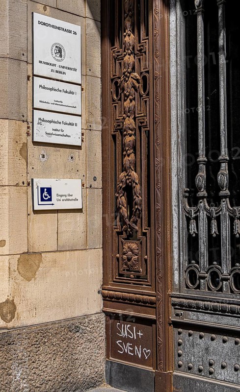 Door at the entrance to the Faculty of Philosophy at Humboldt University, Berlin, Germany