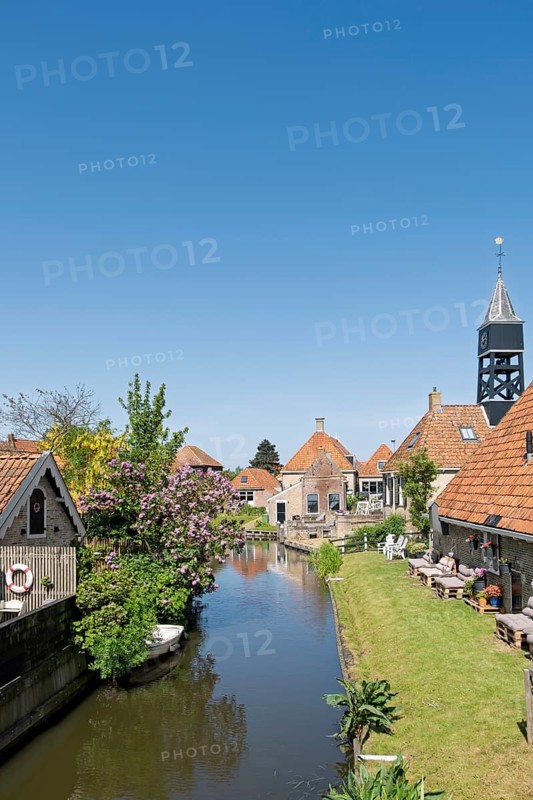 Canal, canal in Hindeloopen, province of Friesland, Netherlands