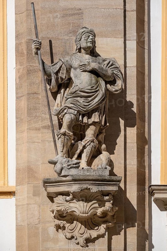 Sculpture of St Florian at the castle church, 1746 to 1748, Ellingen Residence, Ellingen, Middle Franconia, Bavaria, Germany