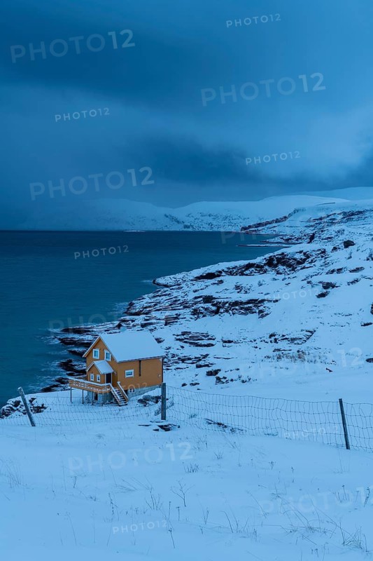 Snow showers over the Norwegian Sea, Söröya, Finnmark, Norway, January 2019