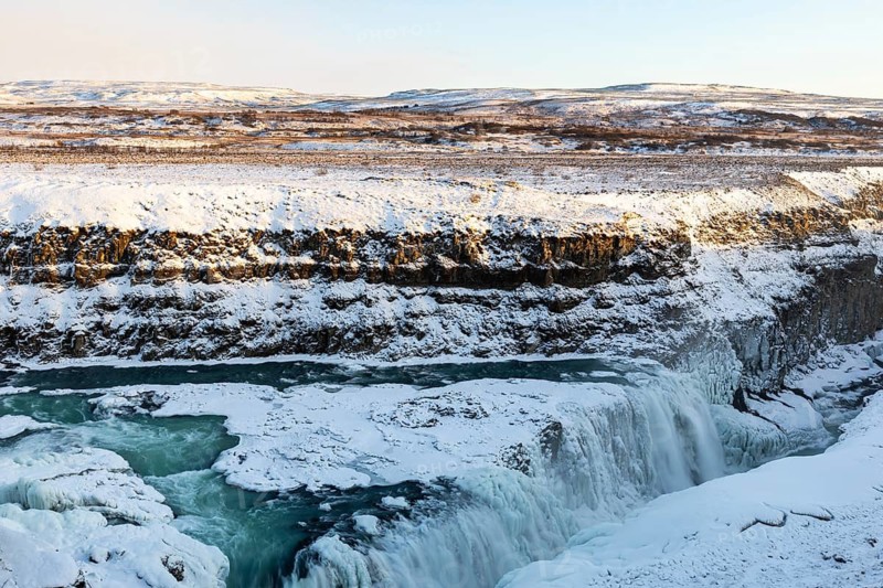 Gullfoss, Hvítá river waterfall, ice, frost, snow, winter, Haukadalur, Iceland, Scandinavia