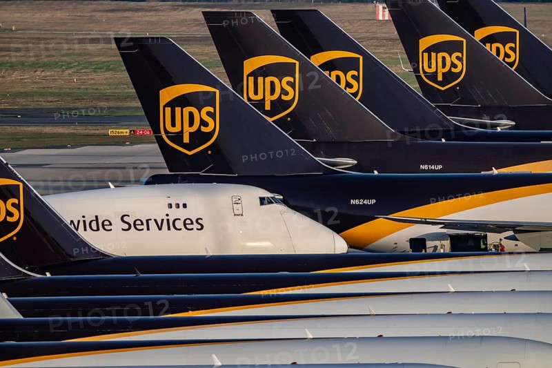 Cologne-Bonn airport, CGN, air freight center, UPS logisic hub, UPS cargo aircraft on the apron, tail stations, at the logistics center