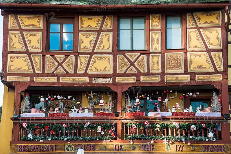 Christmassy decorated half-timbered houses, Old Town, Colmar, Haut-Rhin Department, Alsace, France