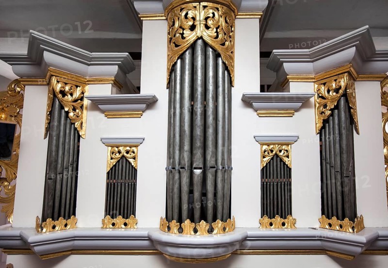 Organ of the Huguenot church building, Schöneberg, Hofgeismar, Weserbergland, Hesse, Germany