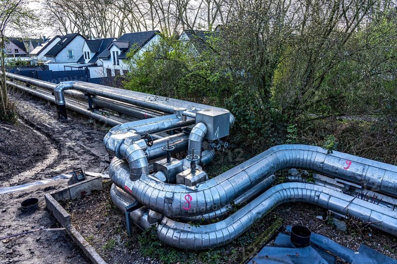 District heating pipeline from UNIPER coal-fired power plant Datteln 4, cogeneration, generation of electricity and district heating, district heating lines, transport district heating via a district heating line to Recklinghausen, providing district heating to over 100, 000 households in Datteln and Recklinghausen, North Rhine-Westphalia, Germany