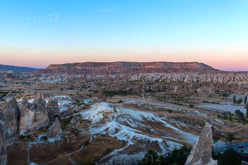 Amazing landscape view of the hiking trails of the scenic Rose Red Valley in Cappadocia, Turkish Anatolia