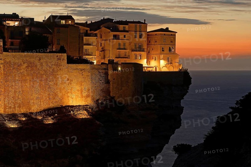 Europe, France, Corsica, Bonifacio at blue hour, sunset, Bonifacio, Corsica, France