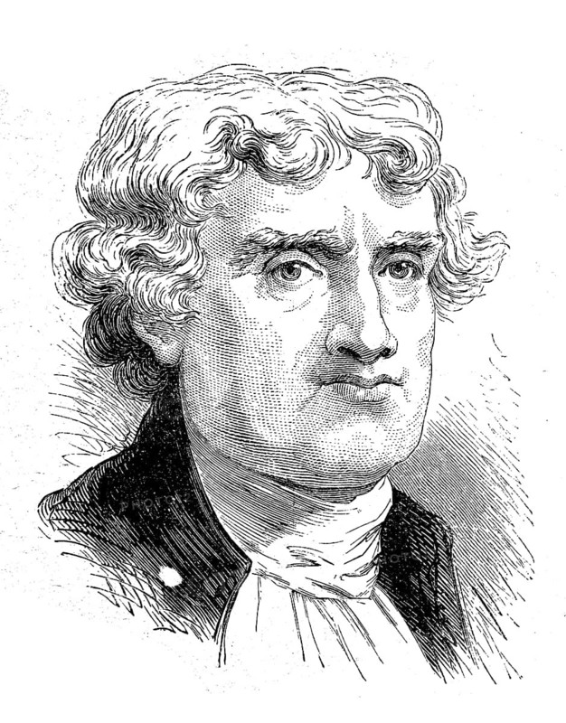 Thomas Jefferson, 13 April 1743, 4 July 1826, one of the founding fathers of the United States, from 1801 to 1809 the third American president, historical, digital reproduction of an original from the 19th century