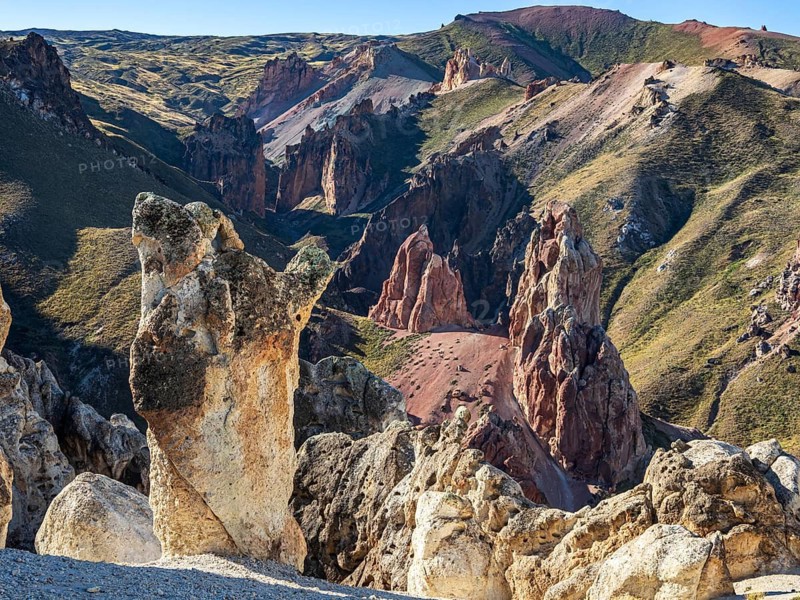 Colorful rock formations in the Valle Lunar, section of the Jeinimeni National Park, Patagonia, Chile