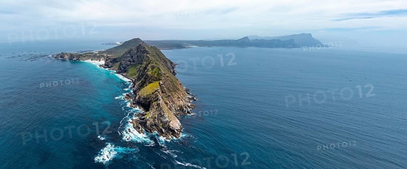 Aerial view, cliffs and sea at Cape of Good Hope, Cape Point Lighthouse, Cape Peninsula, Cape Point Nature Reserve, Cape Town, South Africa