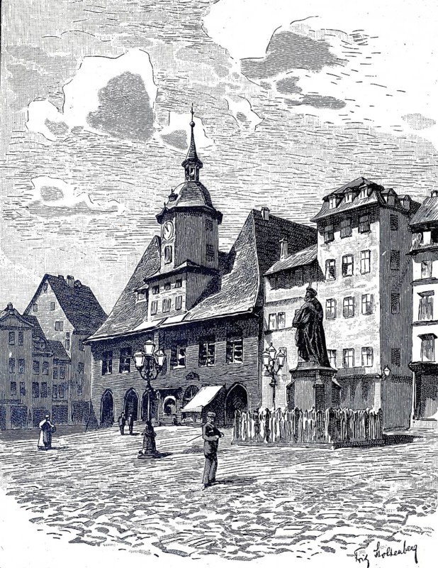 City Hall of Jena around 1880, Thuringia, Germany, illustration, reproduction from a model from the 19th century. Authentic, file restored for optimal use, exact date of submission unknown, historical