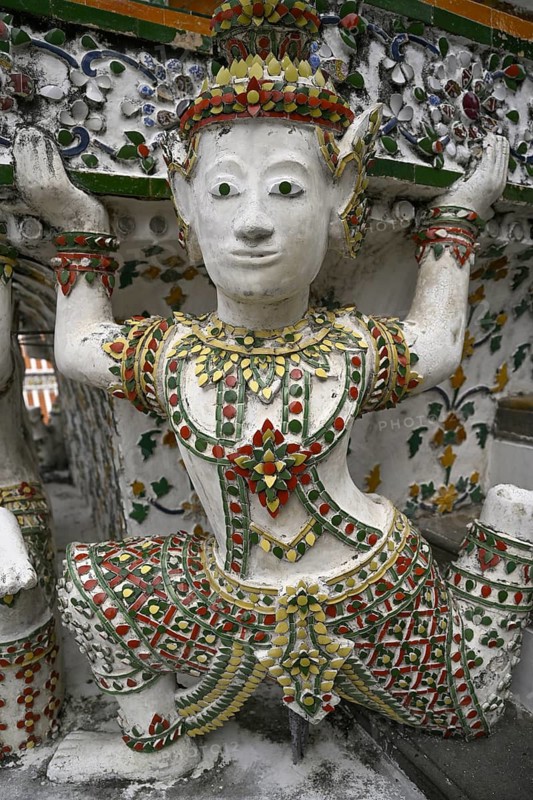Figure decorated with ceramic shards, detail, Wat Arun, Temple of Dawn, Bangkok, Thailand