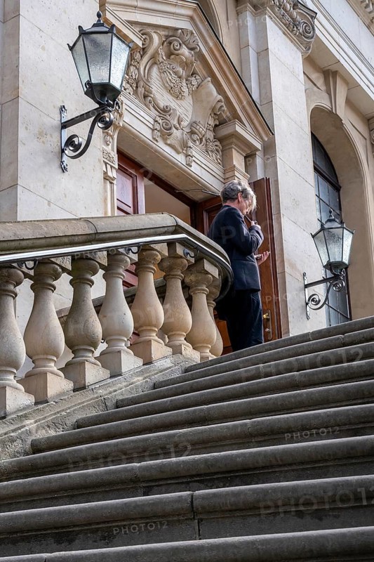 Staircase at the entrance to the concert hall in the French Cathedral on Gendarmenmarkt, Berlin, Germany