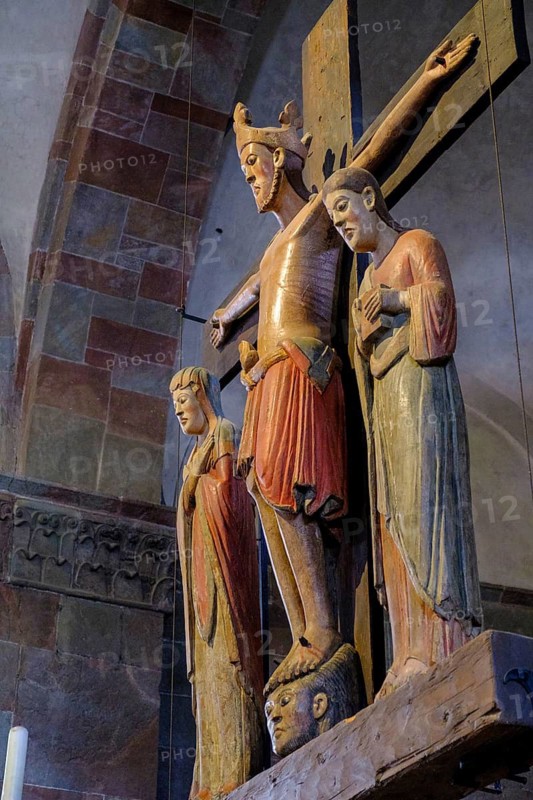 Romanesque crucifixion group, collegiate church, St Candidus and Korbinian, San Candido, Val Pusteria, South Tyrol, Italy