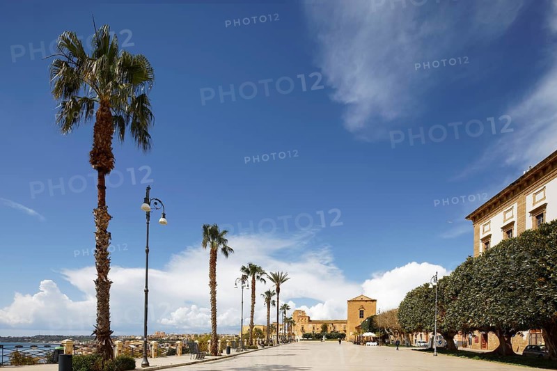 Piazza, square, Scandaliato, historic center, old town hall on the right, 17th century, Sciacca, port city, thermal spa, Agrigento Free Community Consortium, Sicily region, Italy, Mediterranean