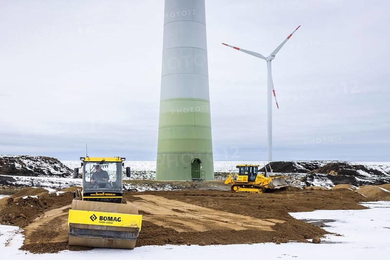 Construction site of a wind farm, preparation of the crane site and the foundation for a wind turbine at the Söllingen wind farm, Lower Saxony, Germany