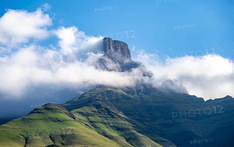 Drakensberg Mountains and Cliffs with Fog, Amphitheatre, Drakensberg National Park, KwaZulu Natal, South Africa
