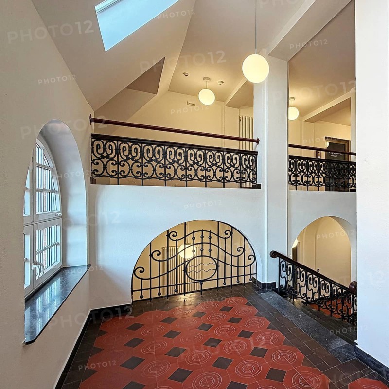 The old town hall in neo-gothic style, interior view of the stairwell, Papenburg, Emsland, Lower Saxony, Germany
