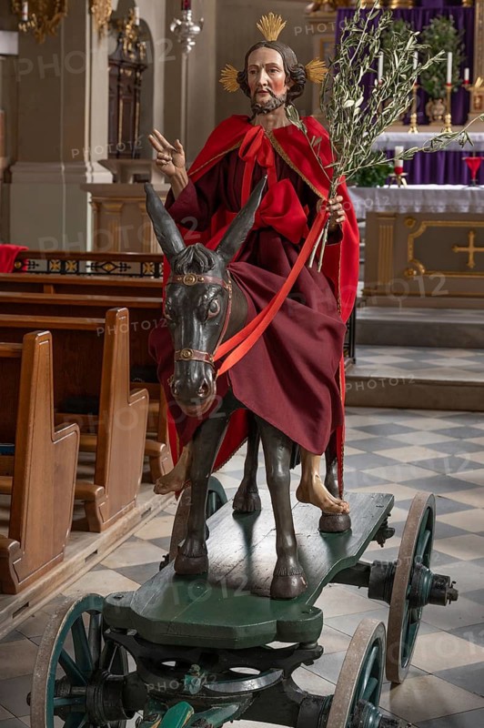 Palmesel decorated for the Palmesel procession, tradition since the 18th century, Parish Church of the Assumption of the Virgin Mary, Thaur, Innsbruck district, Tyrol, Austria