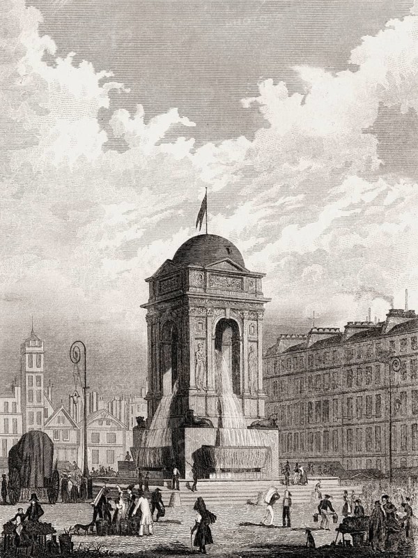 The Fontaine des Innocents, Paris, antique steel engraved print, 1831