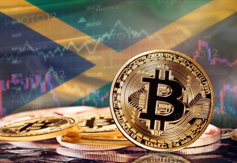Bitcoin with Jamaican flag in the background. Investors in cryptocurrency and Blockchain Technology in Jamaica, Concept