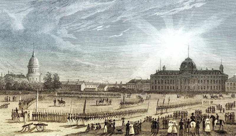 Champ de Mars, the École Militaire, Paris, antique steel engraved print, 1831