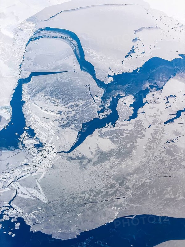 Structures in ice, frozen sea, Bothnia, aerial view, Gulf of Bothnia